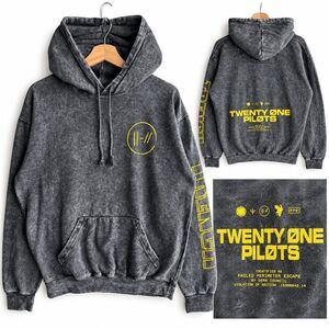 Twenty One Pilots Trench Tour Hoodie Unisex Medium Gray Acid Wash Yellow Graphic
